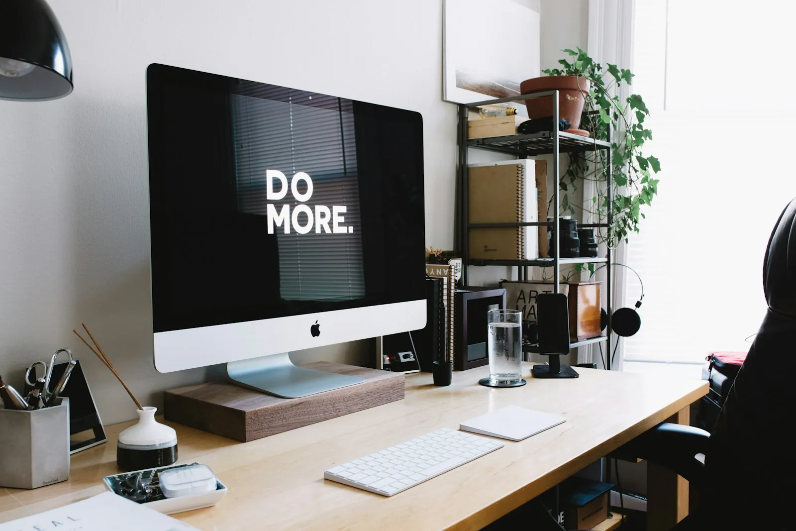 Minimalist desk with notebook